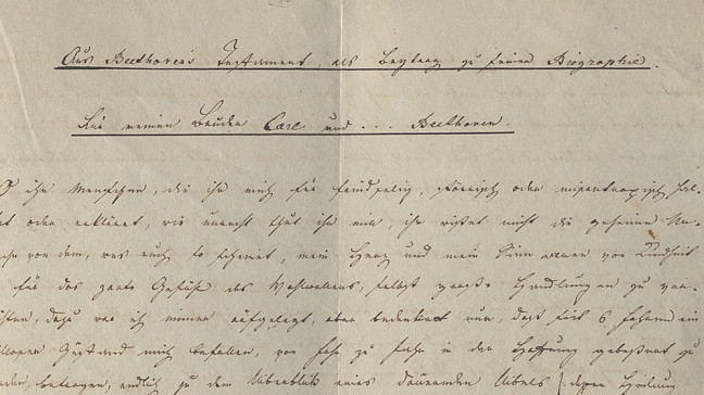 Ludwig van Beethoven, Brief an seine Brüder Kaspar Karl und Johann, Heiligenstadt, vom 6. und 10. Oktober 1802 (Heiligenstädter Testament), Abschrift | Bildquelle: Beethoven-Haus Bonn, Sammlung H. C. Bodmer