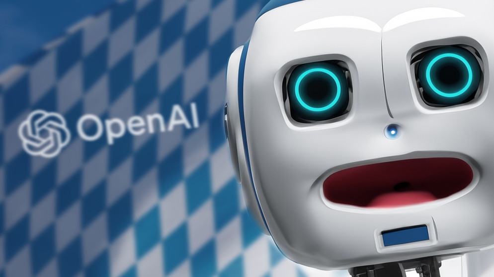 KI-Roboter vor Bayern Flagge | Bildquelle: Montage: BR - Mit Material von picture alliance/dpa