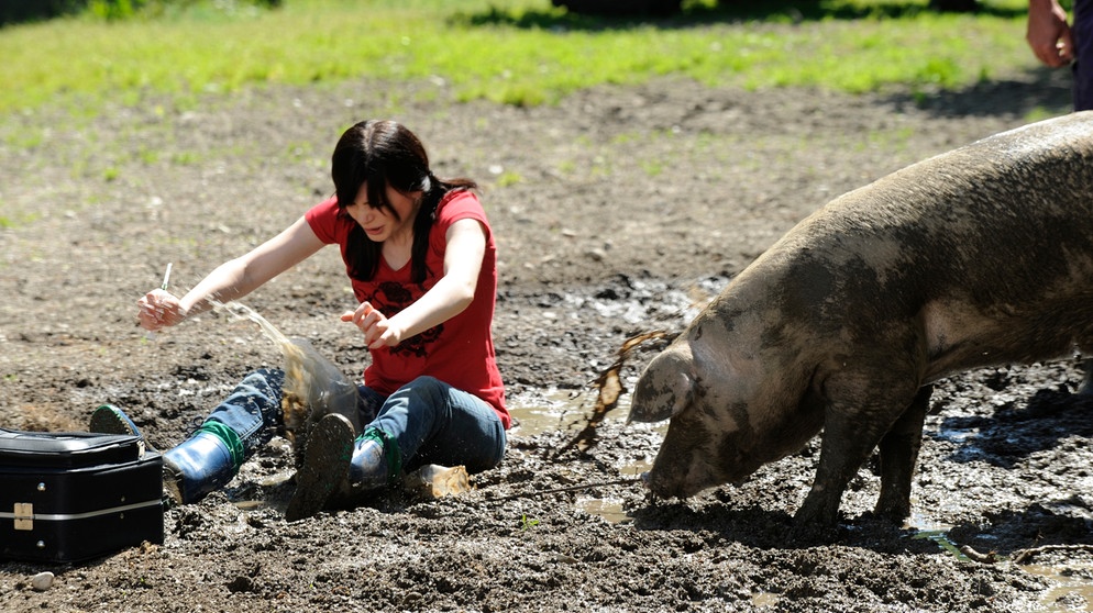 Saskia Brunner (Joyce Ilg) begleitet Tierarzt Sebastian auf den Bauernhof. | Bildquelle: BR/Marco Orlando Pichler