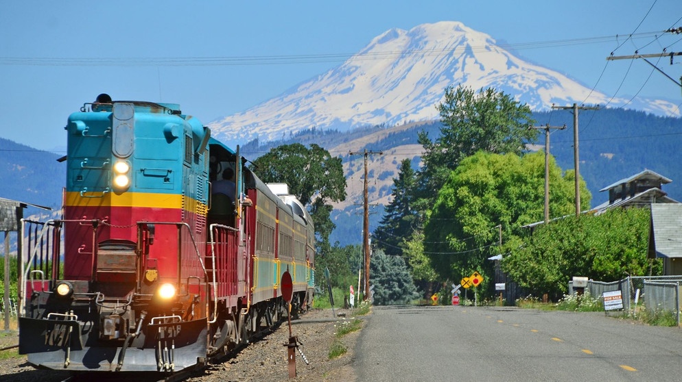 Kurzer Zwischenhalt an einem Weingut – Oregon ist nach Kalifornien eine der wichtigsten Weinbauregionen der USA – im Hintergrund ist diesmal der Mount Adams zu sehen. Ebenfalls ein Vulkan, er liegt schon im Bundesstaat Washington. | Bildquelle: SWR