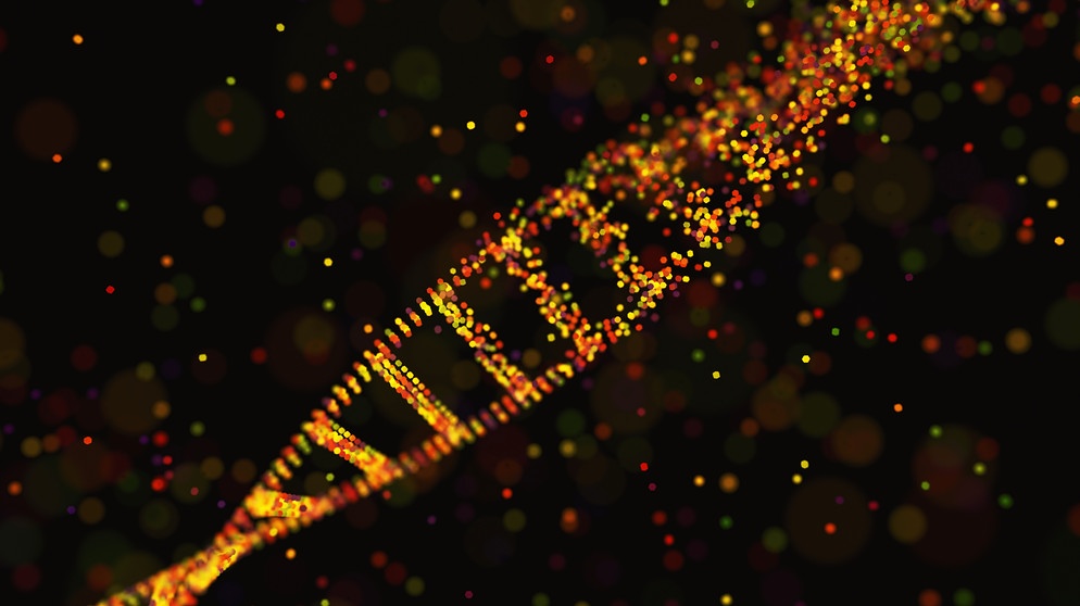 Symbolbild mit DNA-Struktur für Gene in Raum und Zeit kombiniert mit der Idee künstlicher Zellenals Ersatz für lebende Organismen  | Bildquelle: colourbox.com