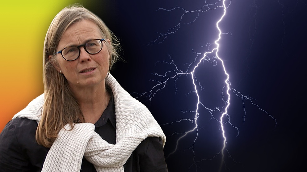 Bildcollage: Ökologin Stefanie Thomas mit Gewitterblitze am Himmel. Wie können wir uns besser vor Unwetter und Dürre schützen? | Bildquelle: BR/Gut zu wissen