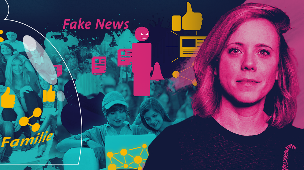 rechts: Moderatorin Christina Wolf; Symbolbilder zum Thema Fake News | Bildquelle: BR, colourbox.com; Montage: BR