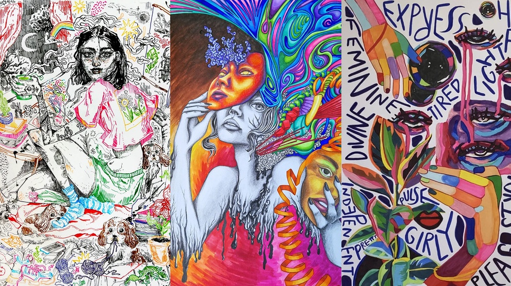 Die drei besten Bilder: "Kreatives Chaos" (Platz 1), "Behind the Mask" (Platz 2) und "Pieces of me" (Platz 3). | Bildquelle: dpa-Bildfunk/Fotos: BIC®