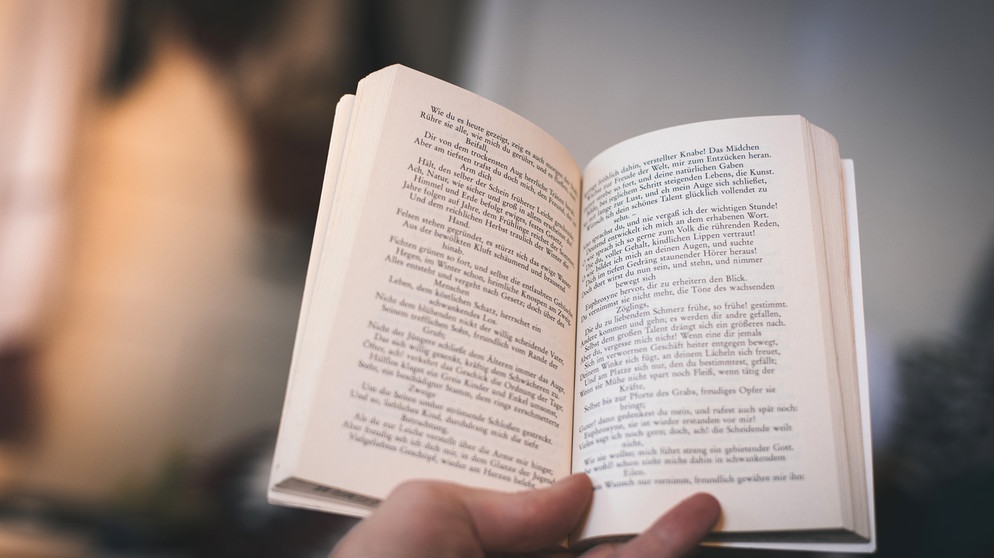 Eine Hand mit einem Goethe Gedichtband. | Bildquelle: BR/Lisa Hinder