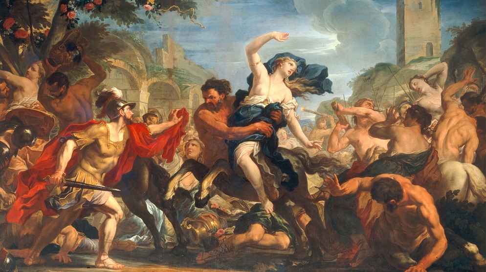 A.Molinari, Raub der Sabinerinnen Molinari, Antonio 1655-1704. "Der Raub der Sabinerinnen". (Waehrend eines Festes, zu dem die Roemer unter Romulus die benachbarten Sabiner geladen haben, rauben sie deren Toech- ter) Oel auf Leinwand. Museo del Settecento Veneziano, Venedig, Ca' Rezzonico. | Bildquelle: picture-alliance / akg-images / Cameraphoto | Cameraphoto