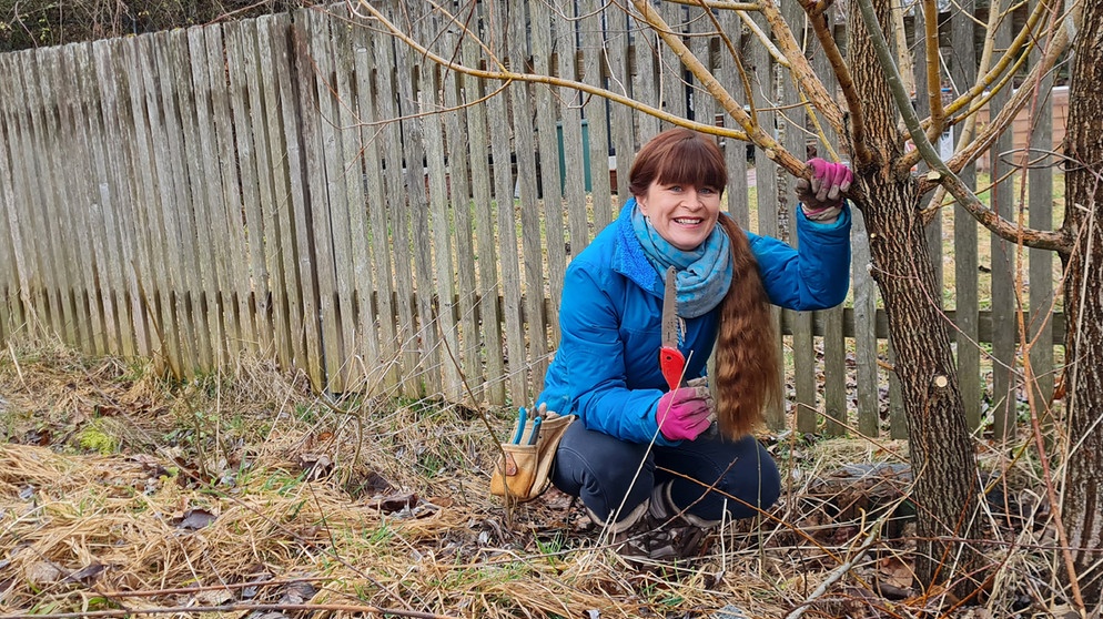 Sabrina Nitsche an der Weide im Querbeet-Garten | Bildquelle: BR / Michael Ackermann