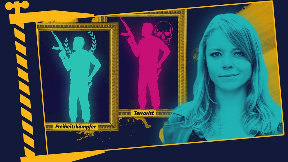 Moderatorin Sabine Pusch, ein Framing-Beispiel "Freiheitskämpfer" oder "Terrorist" | Bildquelle: BR, colourbox.com; Montage: BR