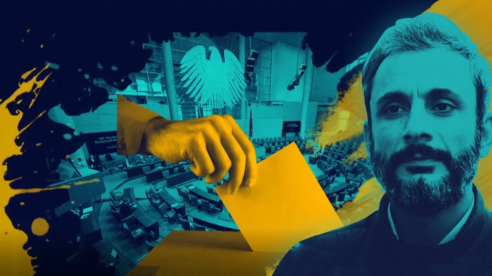 Moderator Ramo Ali, Hand mit Wahlzettel | Bildquelle: BR, colourbox.com; Montage: BR