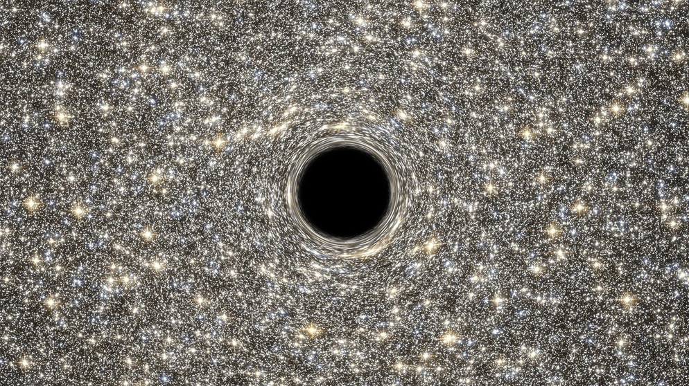 Eine undatierte grafische Illustration zeigt ein Schwarzes Loch. Per Röntgensatellit haben Astronomen den rätselhaften «Herzschlag» eines gigantischen Schwarzen Lochs wiederentdeckt. Das Massemonster im Zentrum einer weit entfernten Galaxie sendet ungefähr im Stundentakt regelmäßige Röntgensignale aus. (Zu dpa «Wild schlägt sein Herz - Signale an Schwarzem Loch wiederentdeckt») | Bildquelle: picture alliance/dpa/Nasa/Goddard | -