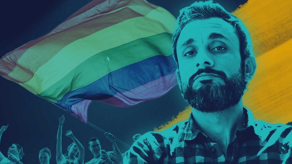 Moderator Ramo Ali mit Regenbogenfahne. | Bildquelle: BR, picture-alliance/dpa; Montage: BR