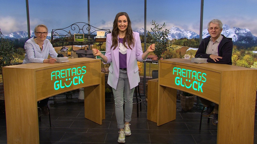 Andrea Lauterbach und die beiden "Freitagsglück"-Kandidaten | Bildquelle: BR