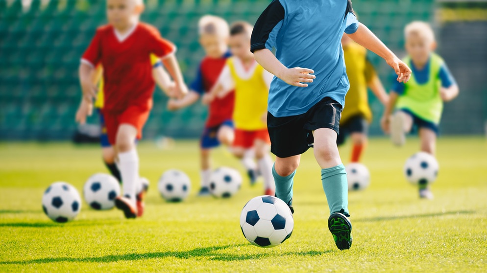 Eine Gruppe von Kindern trainiert mit Fußbällen auf einem Fußballplatz. | Bildquelle: stock.adobe.com/matimix