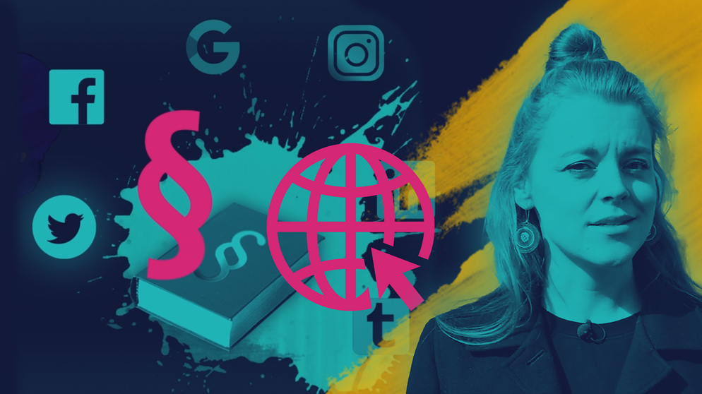rechts: Moderatorin Sabine Pusch; links: Symbolbild Rechte im Netz | Bildquelle: BR, picture-alliance/dpa, colourbox.com; Montage: BR