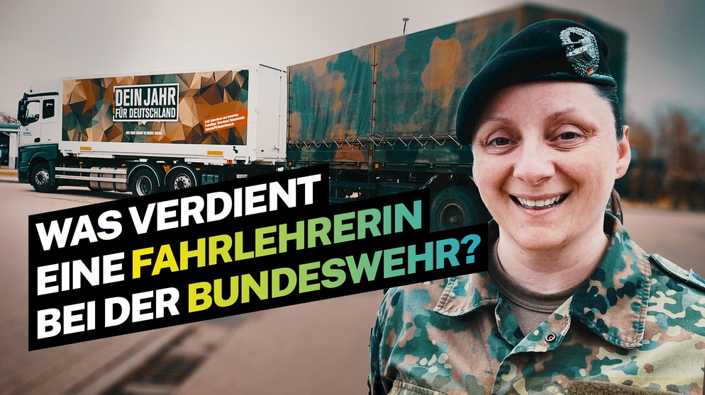 Manuela steht vor einem LKW. Sie ist Fahrlehrerin bei der Bundeswehr. Lohnt sich das?  | Bildquelle: BR