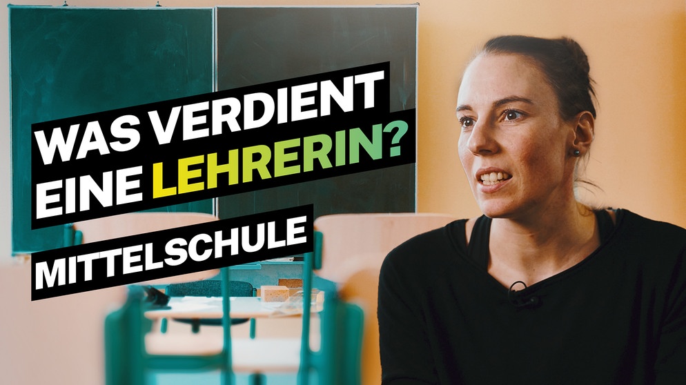Mittelschullehrerin Felizitas sitzt im Klassenzimmer.  | Bildquelle: Bild: picture alliance / Flashpic | Jens Krick, Montage BR