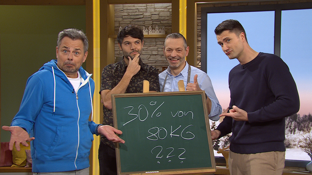 Moderator Michael Sporer, Wirtshausexperte Andi Christl, Konditormeister Sepp Schwalber und Influencer Nick Klupak | Bildquelle: BR