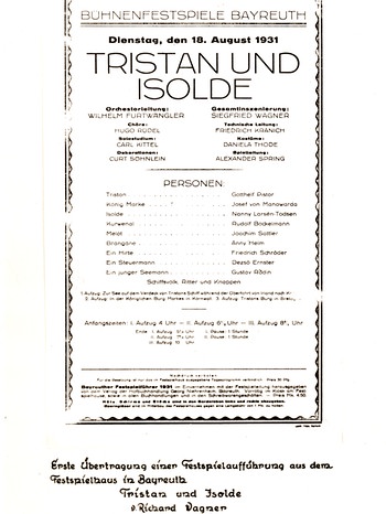 Plakat Bayreuther Festspiele "Tristan" von 1931 | Bild: BR, Historisches Archiv