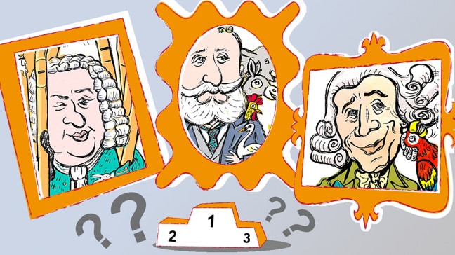 Drei Komponistenportäts zeigen Bach, Haydn und Saint-Saens in goldenen Bilderrahmen.  | Bildquelle: Teresa Habild | Montage: BR