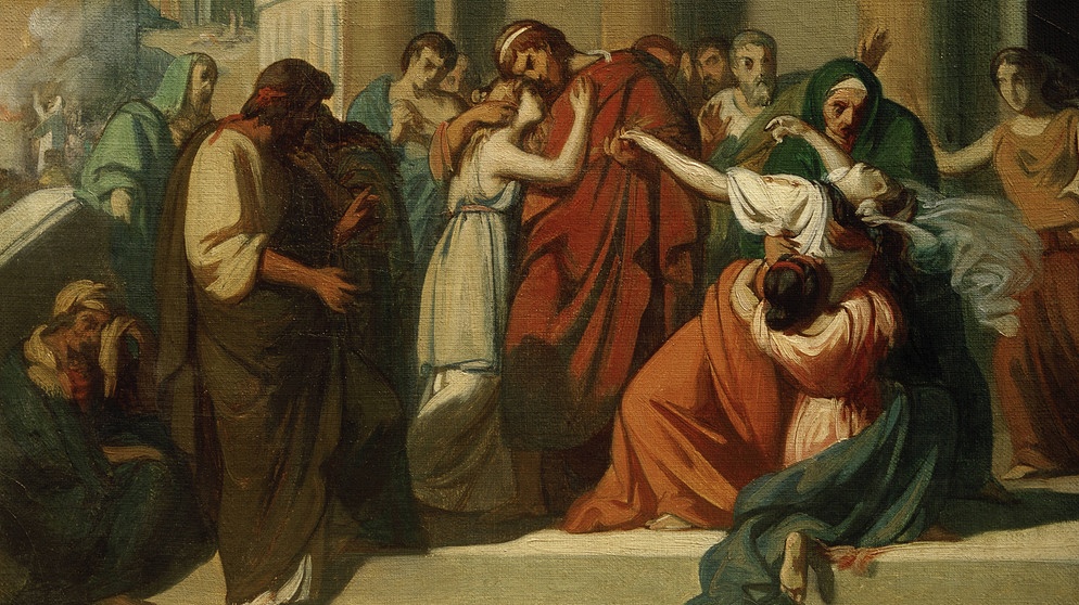 Öl auf Leinwand von Alexandre Cabanel, 1843 "Abschied des Ödipus von Iokaste". | Bildquelle: picture-alliance/dpa