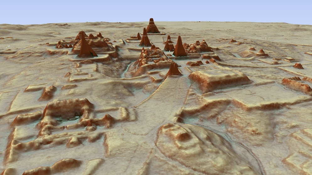 Guatemala, Tikal: Durch LiDAR Luftbildvermessung hergestelltes 3D-Bild der Ausgrabungsstätte einer Maya-Stadt. Quelle: PACUNAM (Guatemala's Mayan Heritage and Nature Foundation) | Bildquelle: Canuto & Auld-Thomas/PACUNAM/dpa